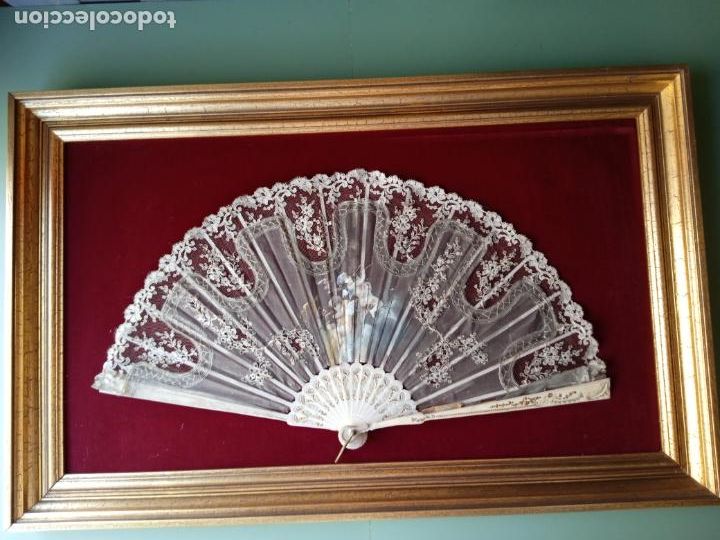 Antig&uuml;edades: ANTIGUO ABANICO ENMARCADO - Foto 2