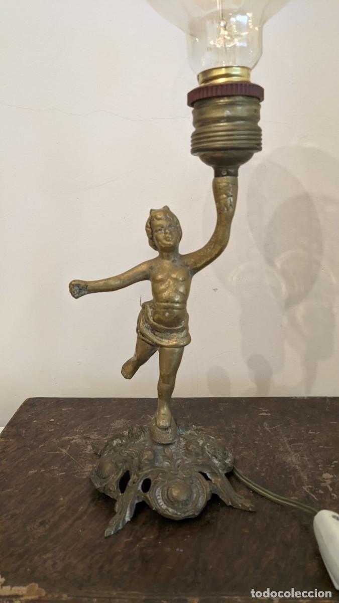 Antig&uuml;edades: ANTIGUA LAMPARA BRONCE QUERUB&Iacute;N PUTIN - Foto 2