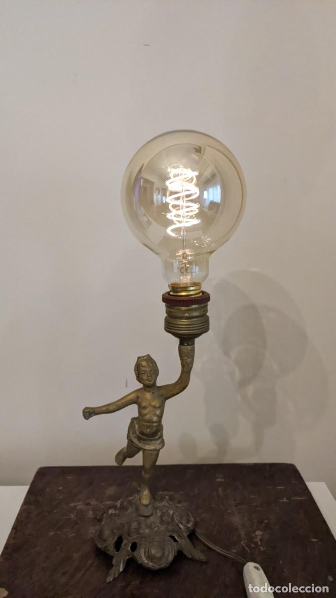 Antig&uuml;edades: ANTIGUA LAMPARA BRONCE QUERUB&Iacute;N PUTIN - Foto 3