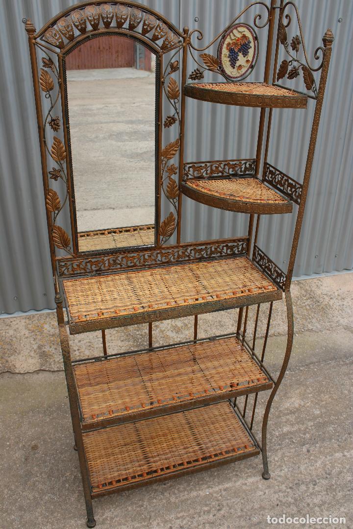 Antig&uuml;edades: consola plegable con espejo de forja y bamb&uacute; - Foto 2