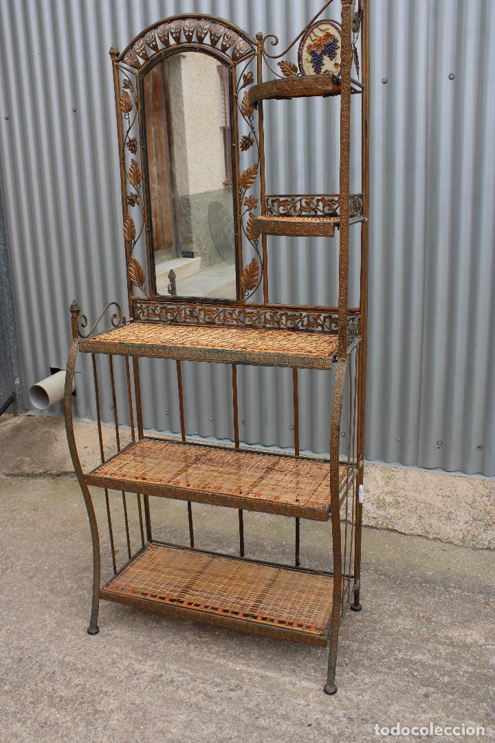 Antig&uuml;edades: consola plegable con espejo de forja y bamb&uacute; - Foto 3