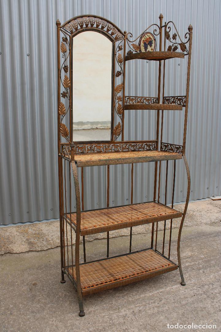 Antig&uuml;edades: consola plegable con espejo de forja y bamb&uacute; - Foto 4