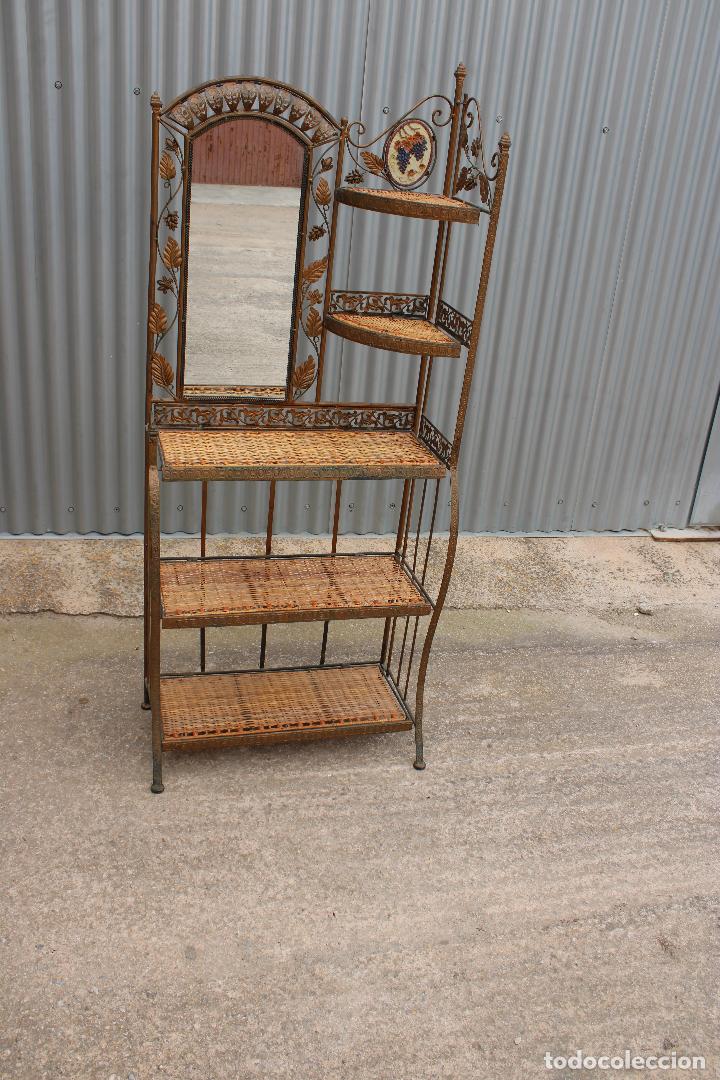 Antig&uuml;edades: consola plegable con espejo de forja y bamb&uacute; - Foto 5