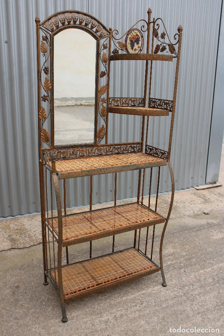 Antig&uuml;edades: consola plegable con espejo de forja y bamb&uacute; - Foto 1