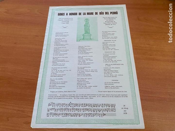 Antiguidades: GOIGS A HONOR DE LA MARE DE DEU DEL PEDRO. SANTA MARIA DE VELLORS SANT HILARI SACALM 1978 (AB-6)