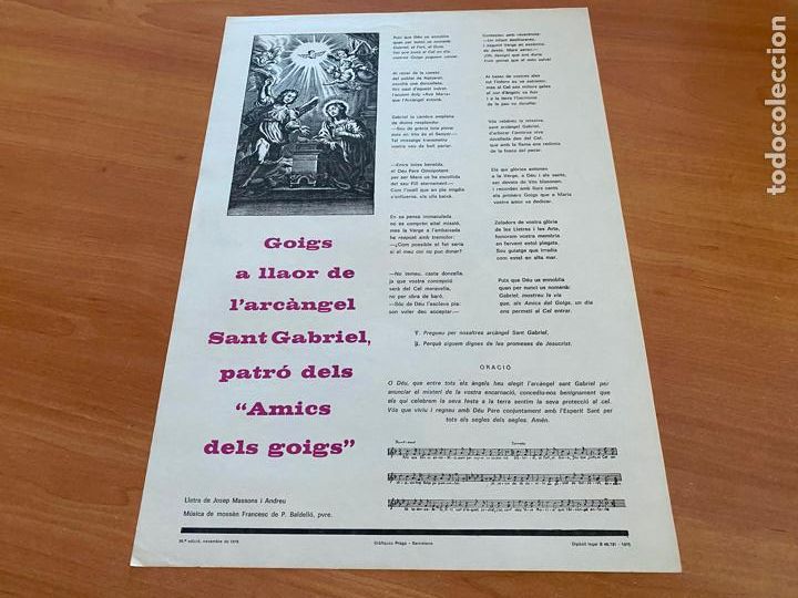Antiguidades: GOIGS A LLAOR DE L'ARCANGEL SANT GABRIEL AMICS DEL GOIG 1975 (AB-6)