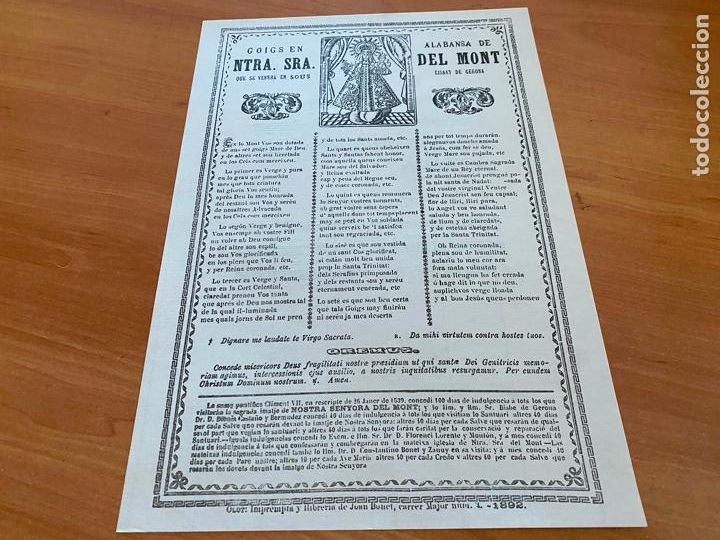 Antiques: GOIGS EN ALABANSA DE NTRA SRA DEL MONT. SOUS GIRONA. FACSIMIL 1892 (AB-6)