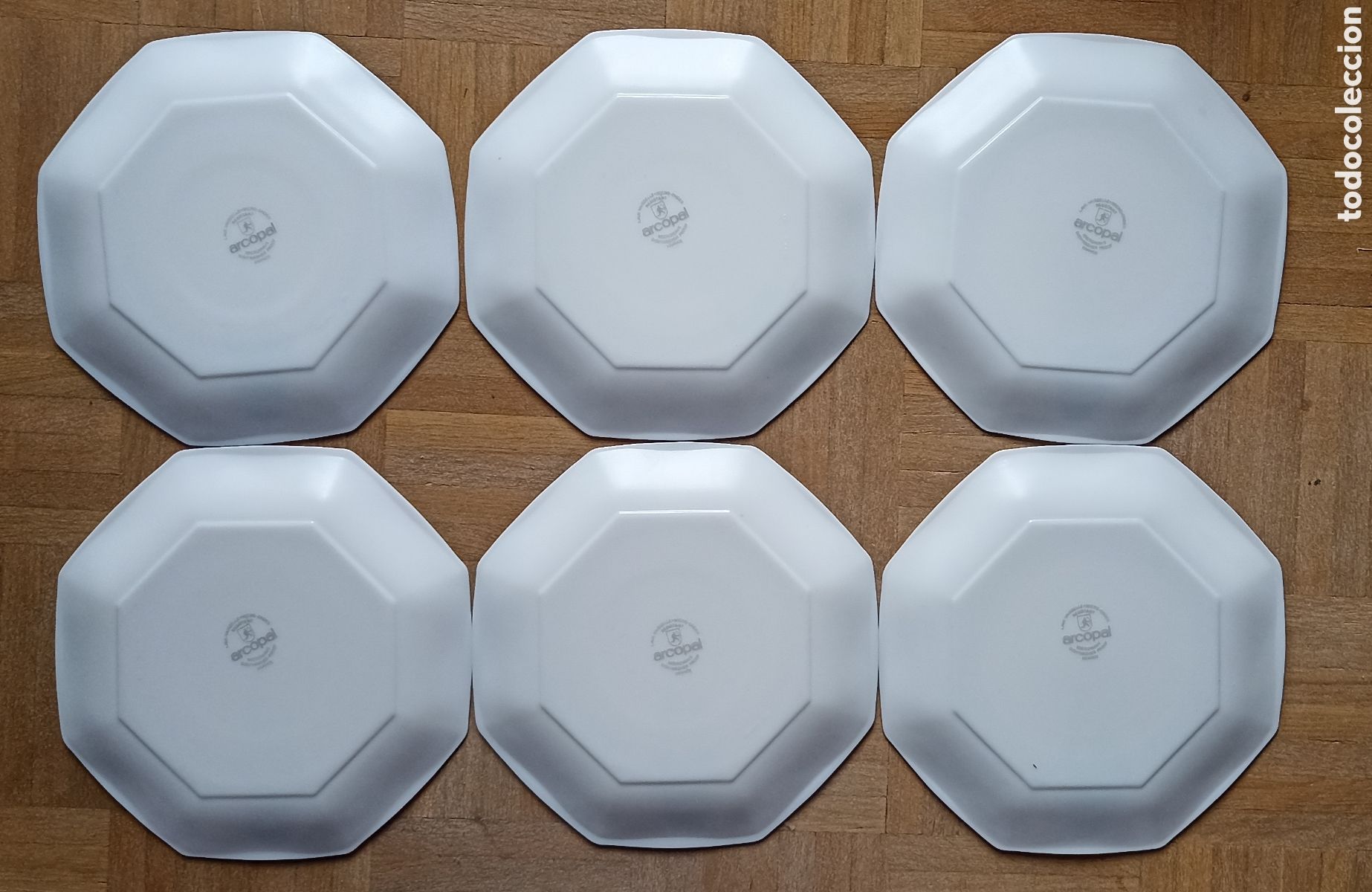 Antig&uuml;edades: 6 Platos Arcopal con flor octogonales - Foto 4