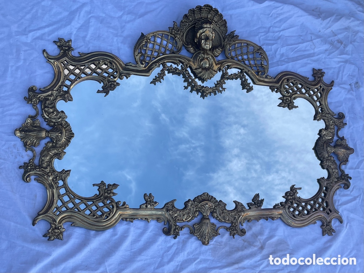 Antig&uuml;edades: ESPEJO DE ESTILO MODERNISTA DE BRONCE MACIZO - Foto 1