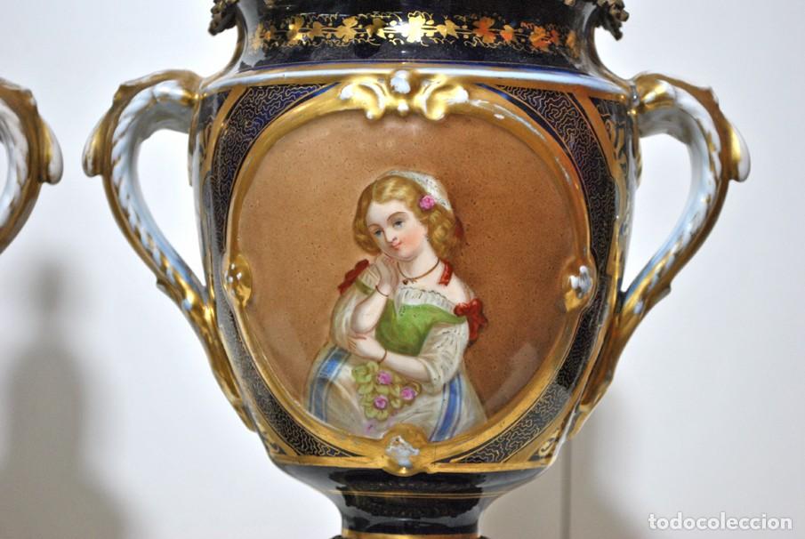 Antig&uuml;edades: JARRONES PORCELANA AZUL COBALTO - Foto 5