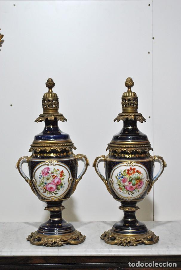 Antig&uuml;edades: JARRONES PORCELANA AZUL COBALTO - Foto 10