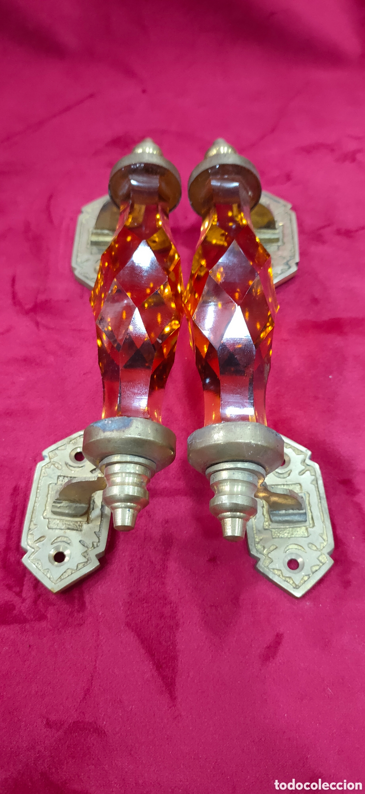 Antiquit&eacute;s: Pareja de tiradores de Cristal y bronce