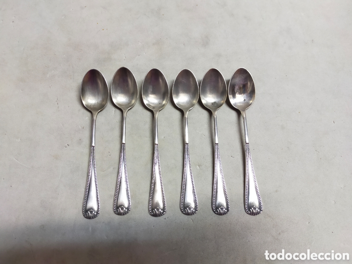 Antig&uuml;edades: 6 CUCHARILLAS E. METAL PLATEADO. 12 CM. - Foto 2