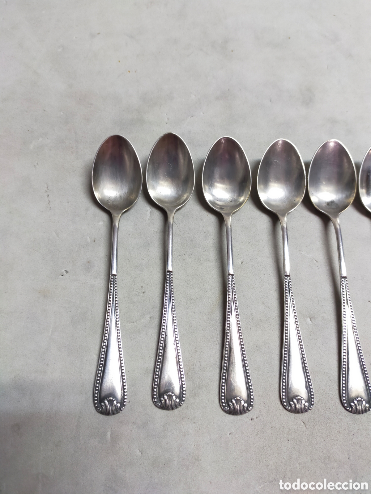 Antig&uuml;edades: 6 CUCHARILLAS E. METAL PLATEADO. 12 CM. - Foto 3