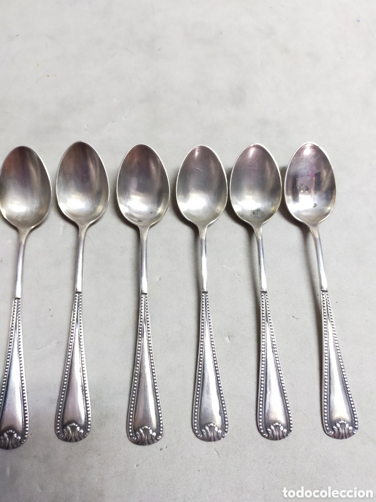 Antig&uuml;edades: 6 CUCHARILLAS E. METAL PLATEADO. 12 CM. - Foto 4