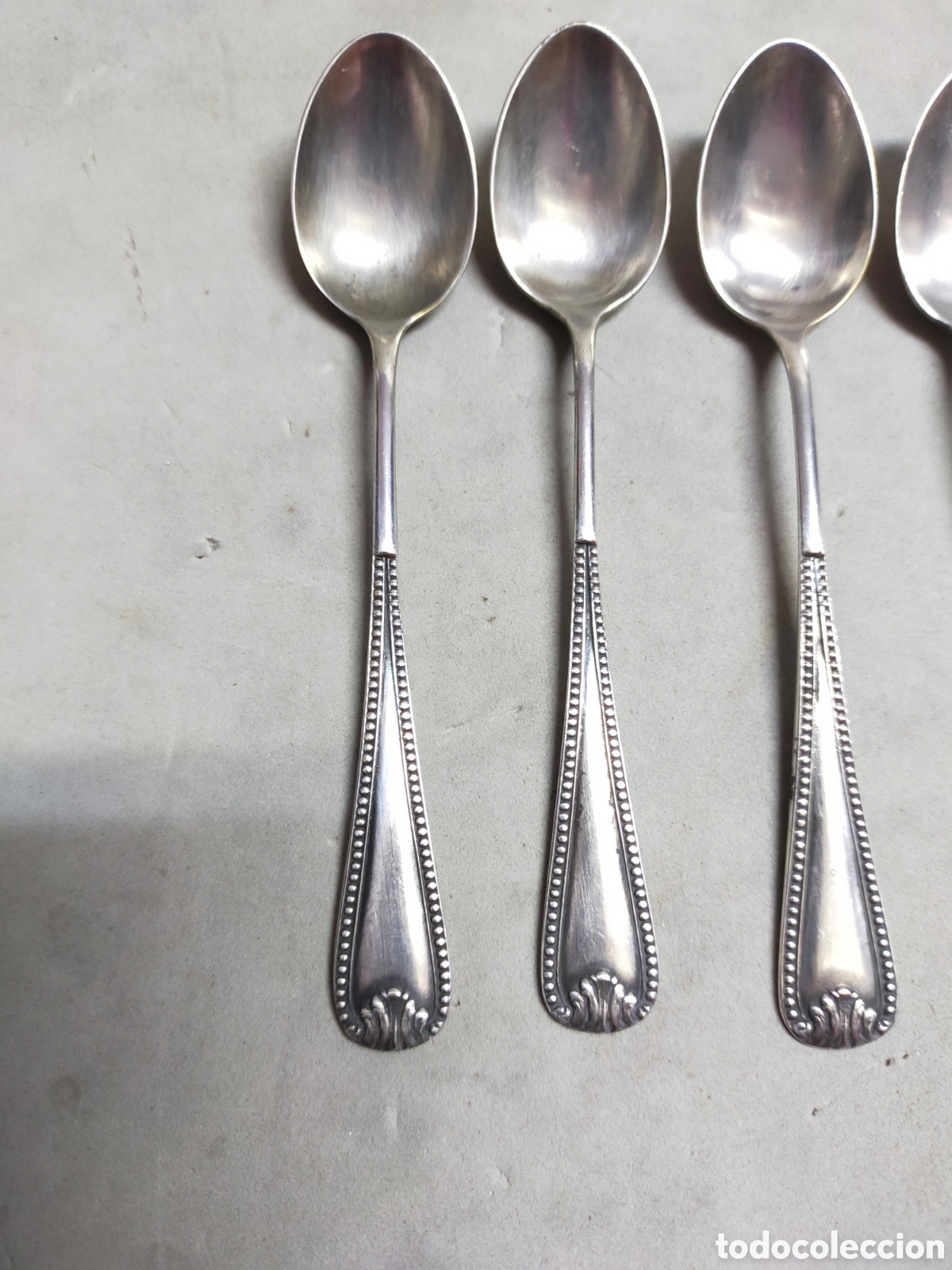 Antig&uuml;edades: 6 CUCHARILLAS E. METAL PLATEADO. 12 CM. - Foto 5