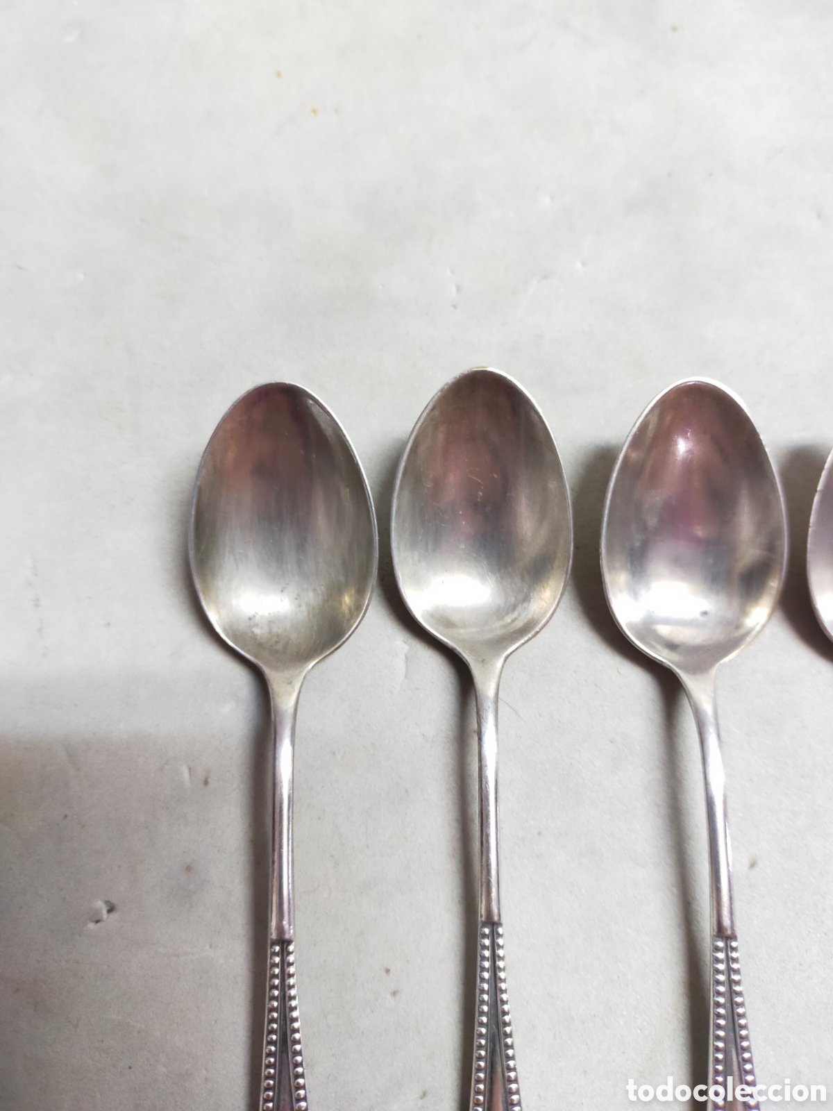 Antig&uuml;edades: 6 CUCHARILLAS E. METAL PLATEADO. 12 CM. - Foto 6