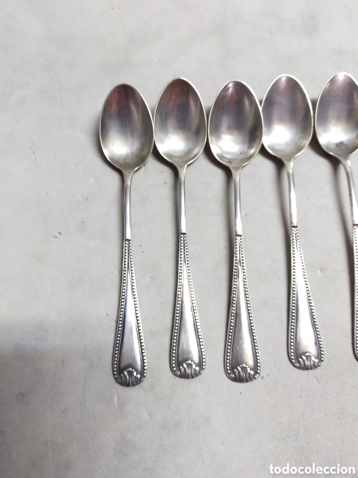 Antig&uuml;edades: 6 CUCHARILLAS E. METAL PLATEADO. 12 CM. - Foto 8