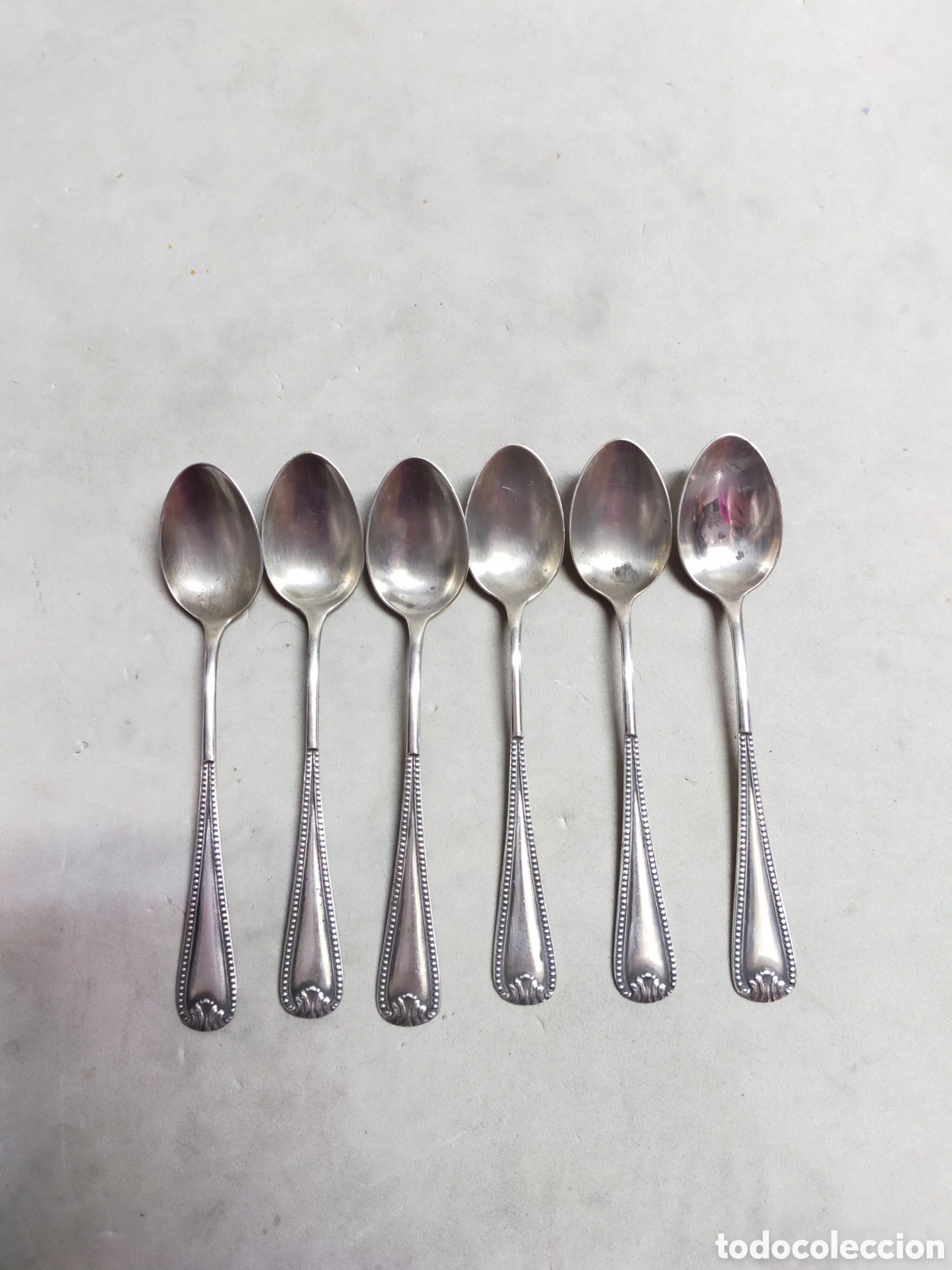 Antig&uuml;edades: 6 CUCHARILLAS E. METAL PLATEADO. 12 CM. - Foto 9