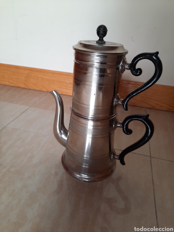 Oggetti Antichi: Antigua cafetera francesa de filtro en metal cromado, primeros a&ntilde;os siglo XX