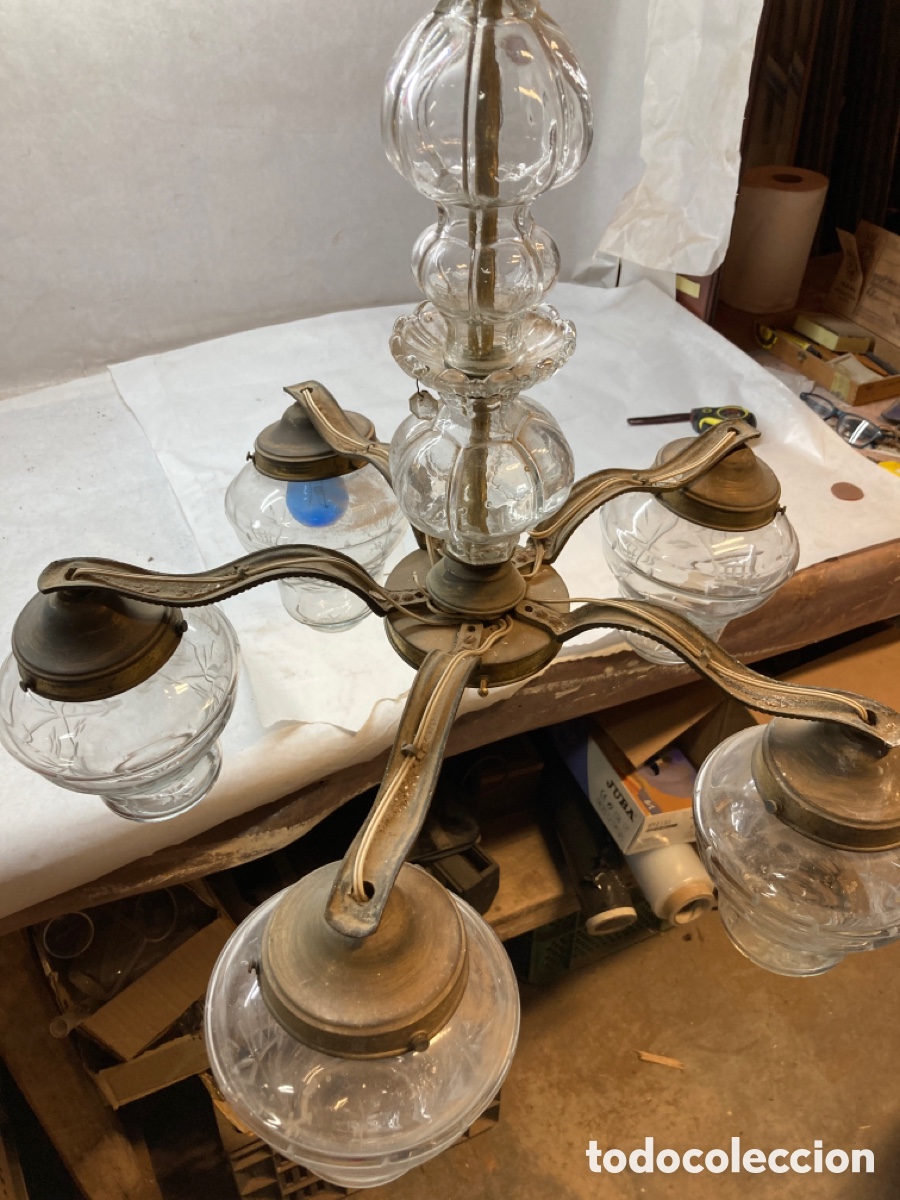 Antig&uuml;edades: L&aacute;mpara cristal y bronce - Foto 2
