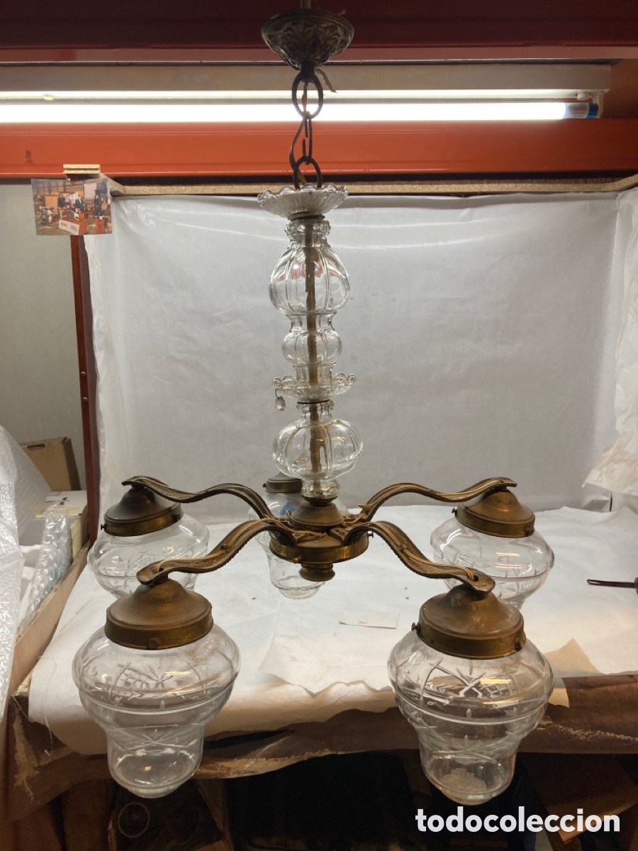 Antig&uuml;edades: L&aacute;mpara cristal y bronce - Foto 6