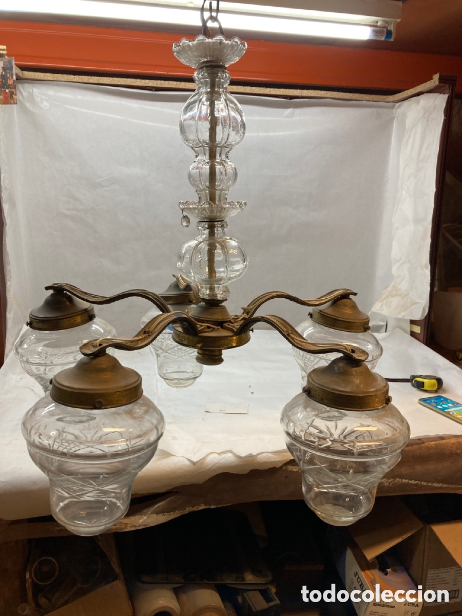 Antig&uuml;edades: L&aacute;mpara cristal y bronce - Foto 1