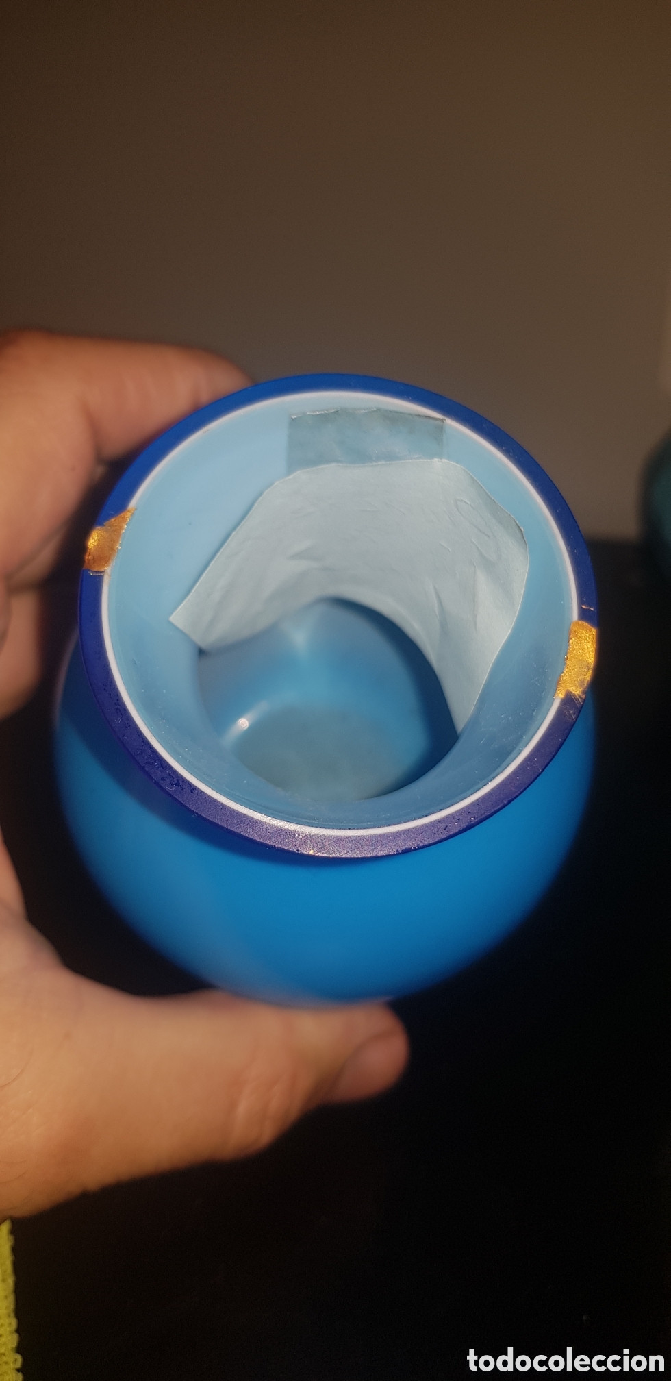 Antig&uuml;edades: Jarron cristal Opalina azul - Foto 2