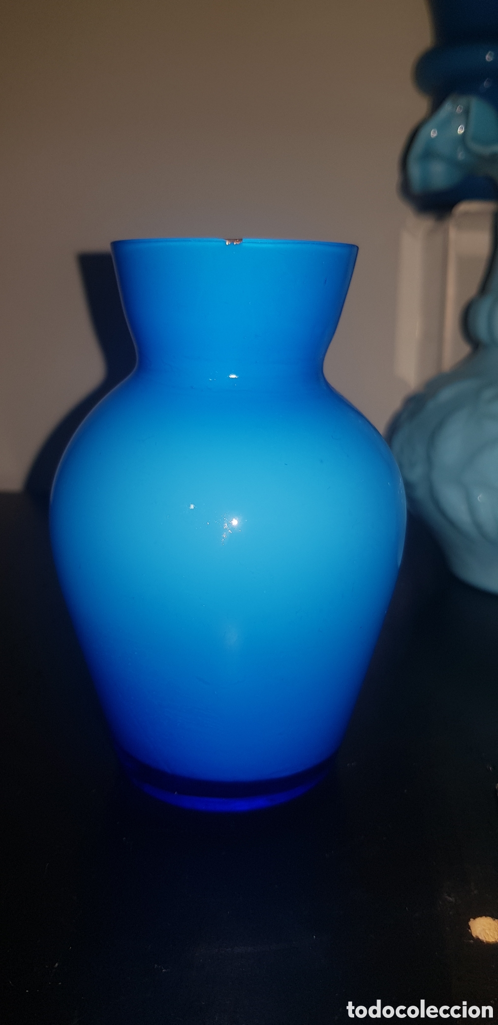 Antig&uuml;edades: Jarron cristal Opalina azul - Foto 3