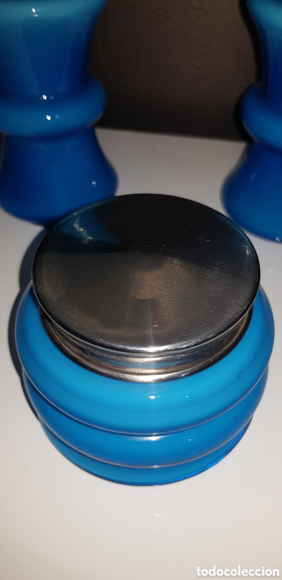 Antig&uuml;edades: Conjunto Vintage tocador Opalina azul - Foto 3