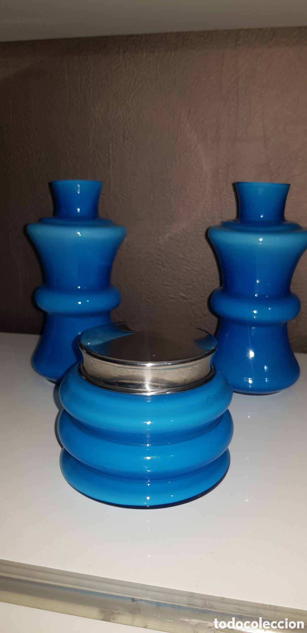 Antig&uuml;edades: Conjunto Vintage tocador Opalina azul - Foto 1