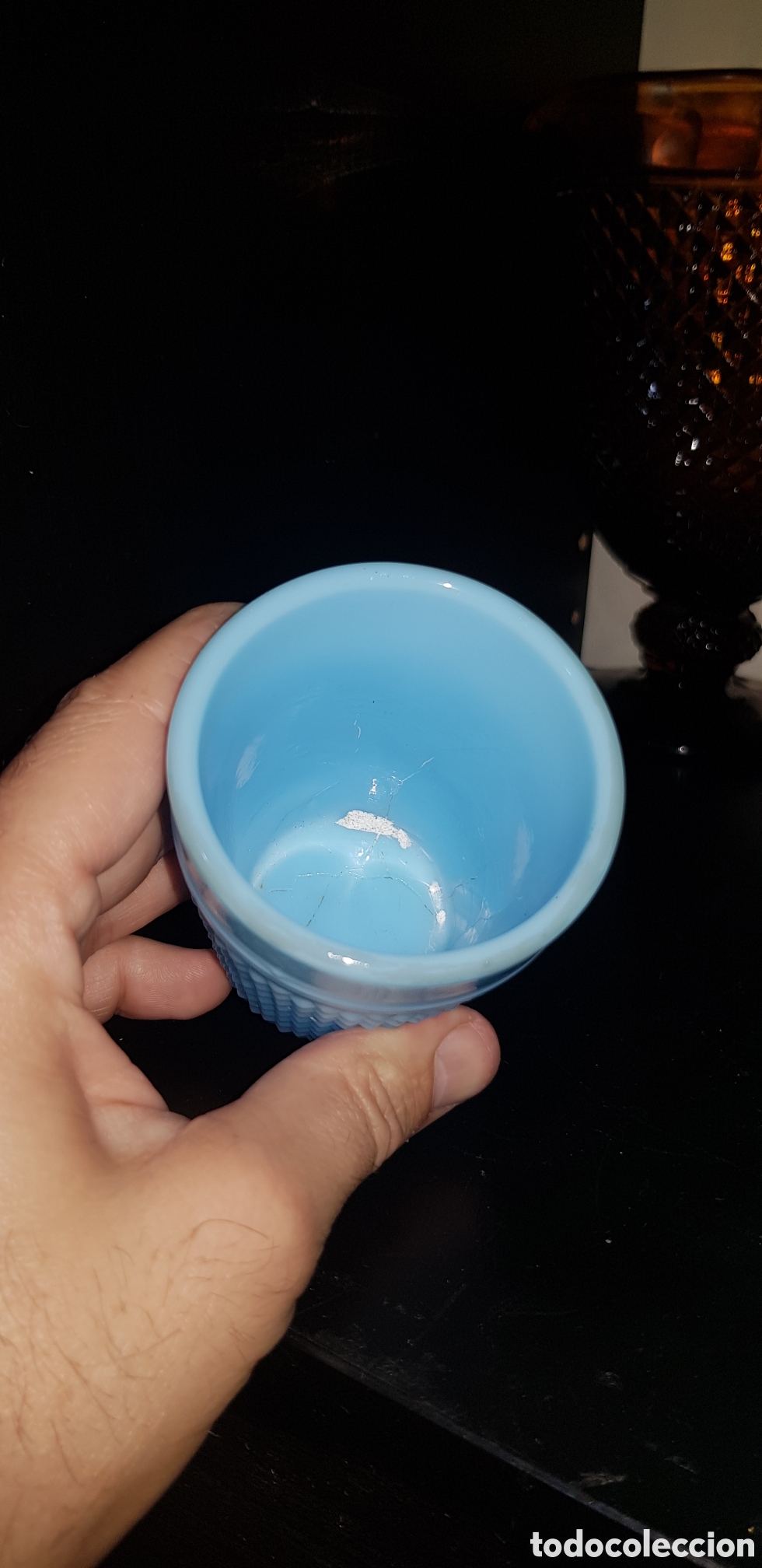 Antig&uuml;edades: Vaso cristal Opalina azul - Foto 2