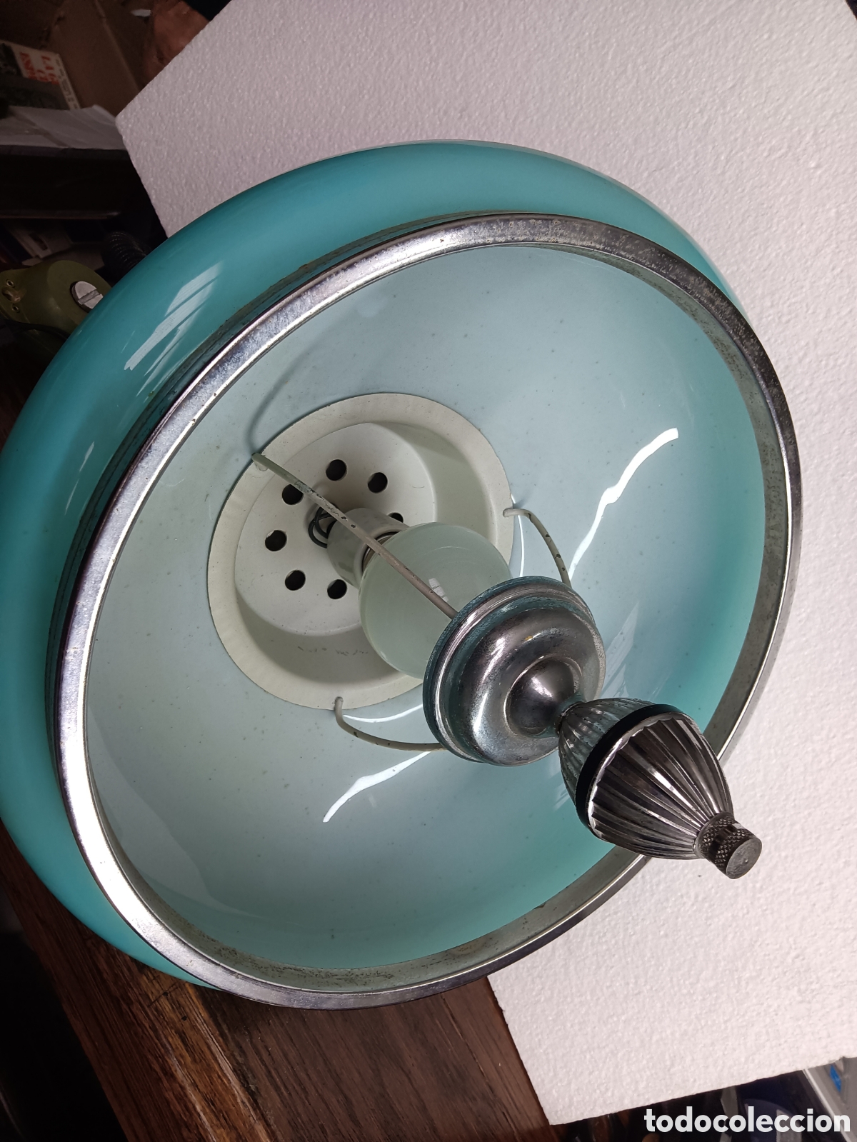 Antig&uuml;edades: LAMPARA DE TECHO ESTENCIBLE OPALINA AZUL - Foto 2