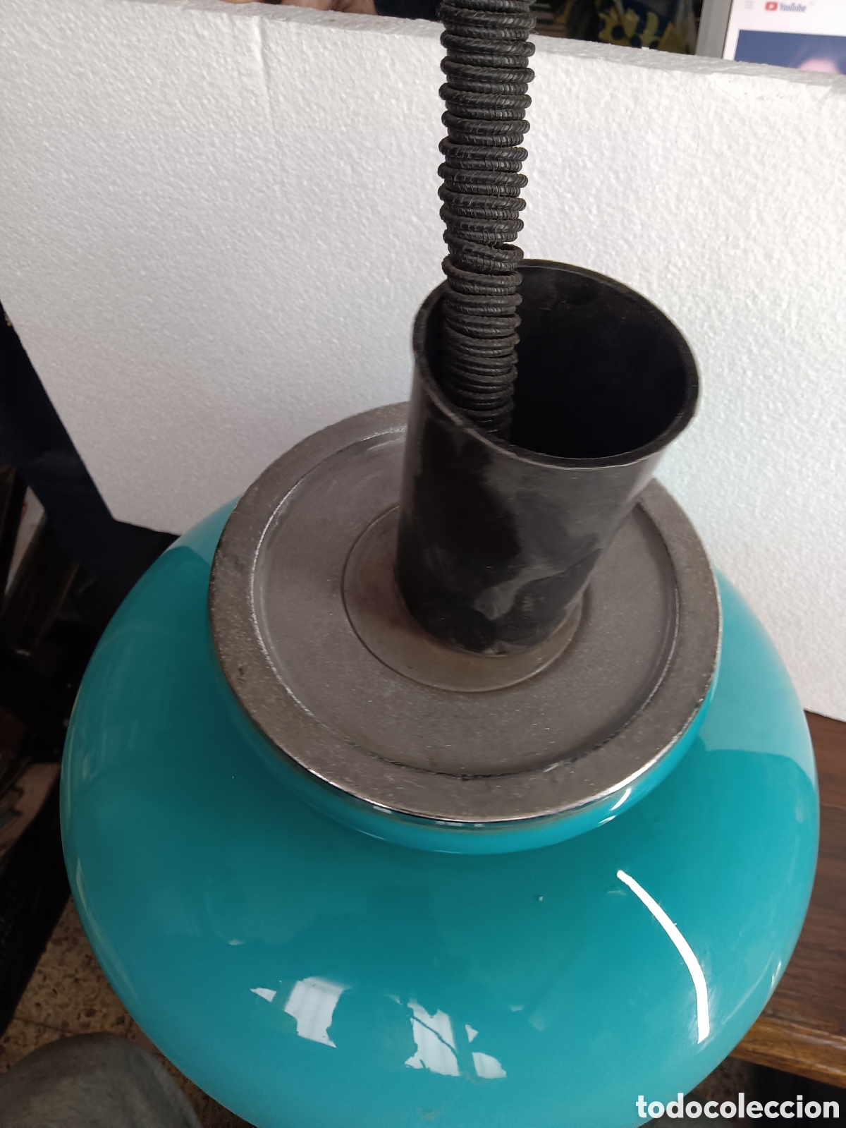Antig&uuml;edades: LAMPARA DE TECHO ESTENCIBLE OPALINA AZUL - Foto 4