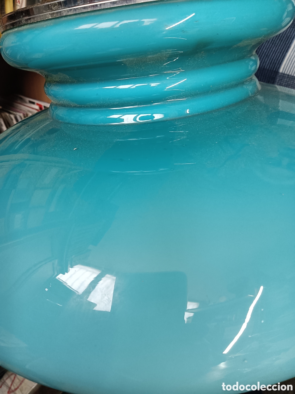 Antig&uuml;edades: LAMPARA DE TECHO ESTENCIBLE OPALINA AZUL - Foto 5