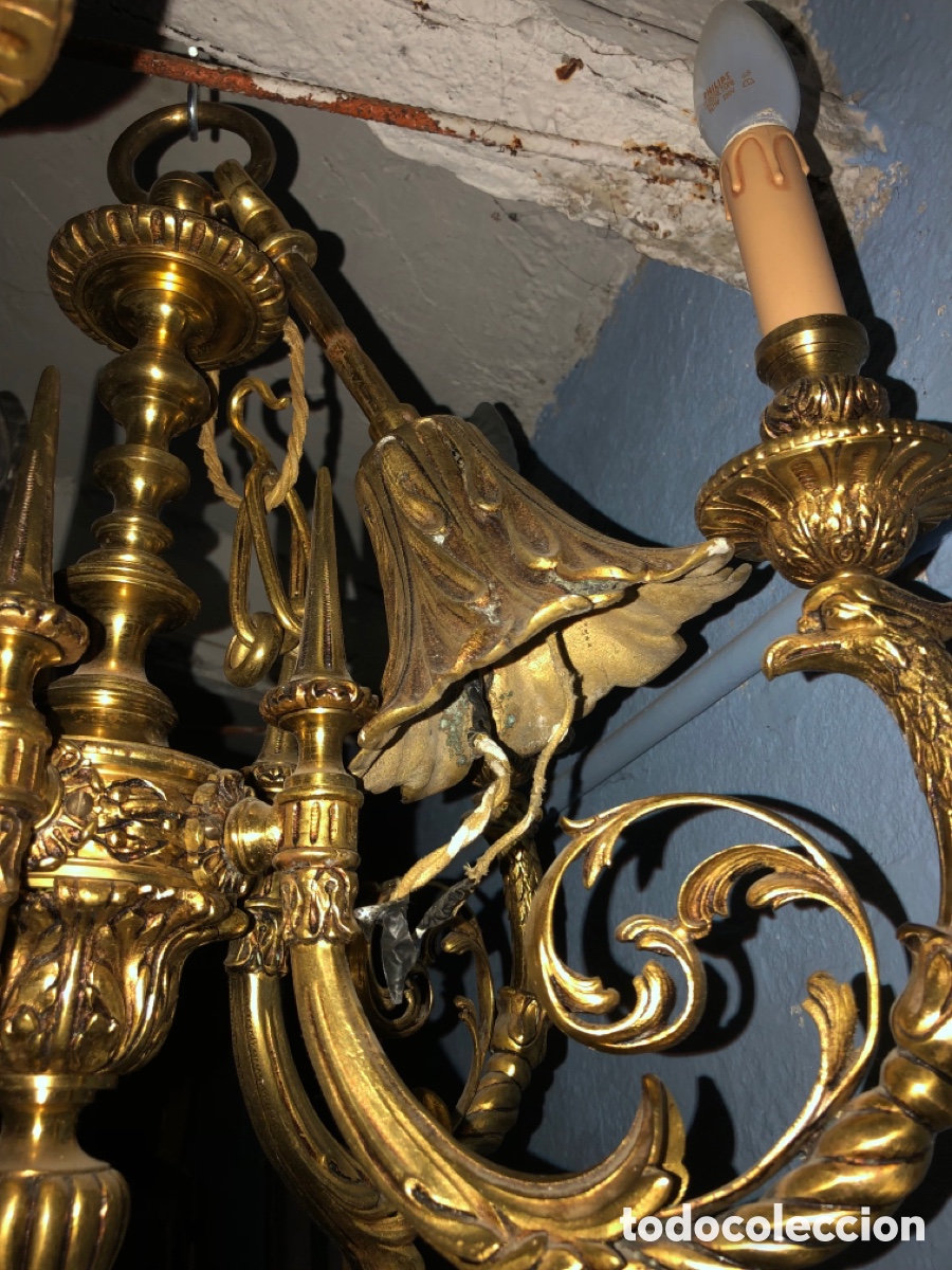 antiguo floron de bronce patinado y dorado al m - Buy Other antique lamps  and lighting on todocoleccion