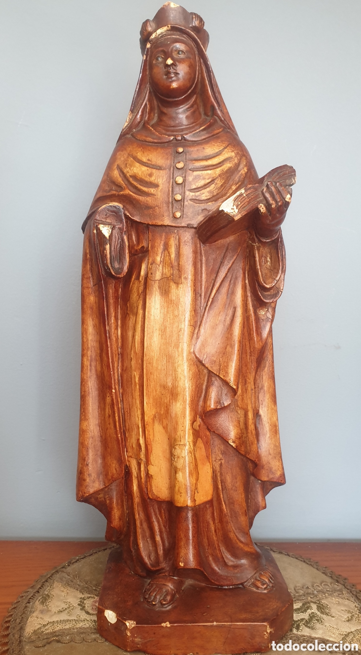 Antiques: Santa Teresa de Jes&uacute;s - Pasta de Madera.Ojos cristal.Sello Olot.