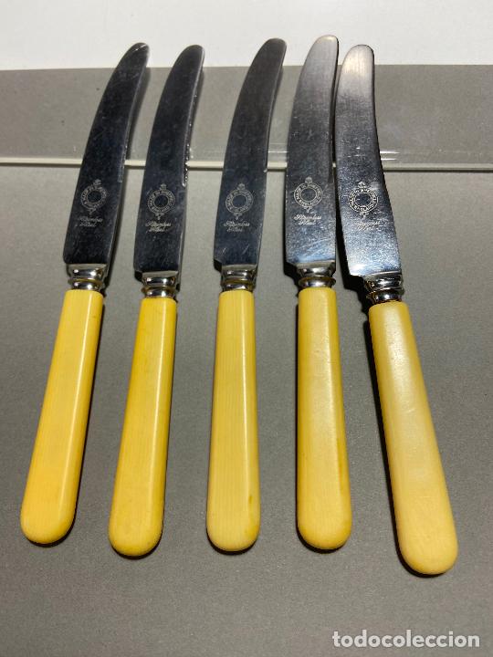 Antiguidades: 139.- 5 cuchillos postre Sheffield Stainless Steel. England. Baquelita s&iacute;mil marfil