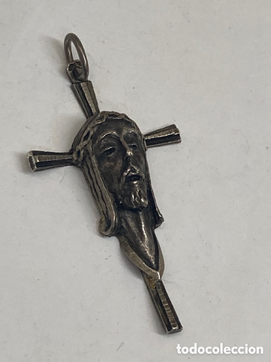 Antig&uuml;edades: Cruz de plata con cara de Cristo /C515 - Foto 1