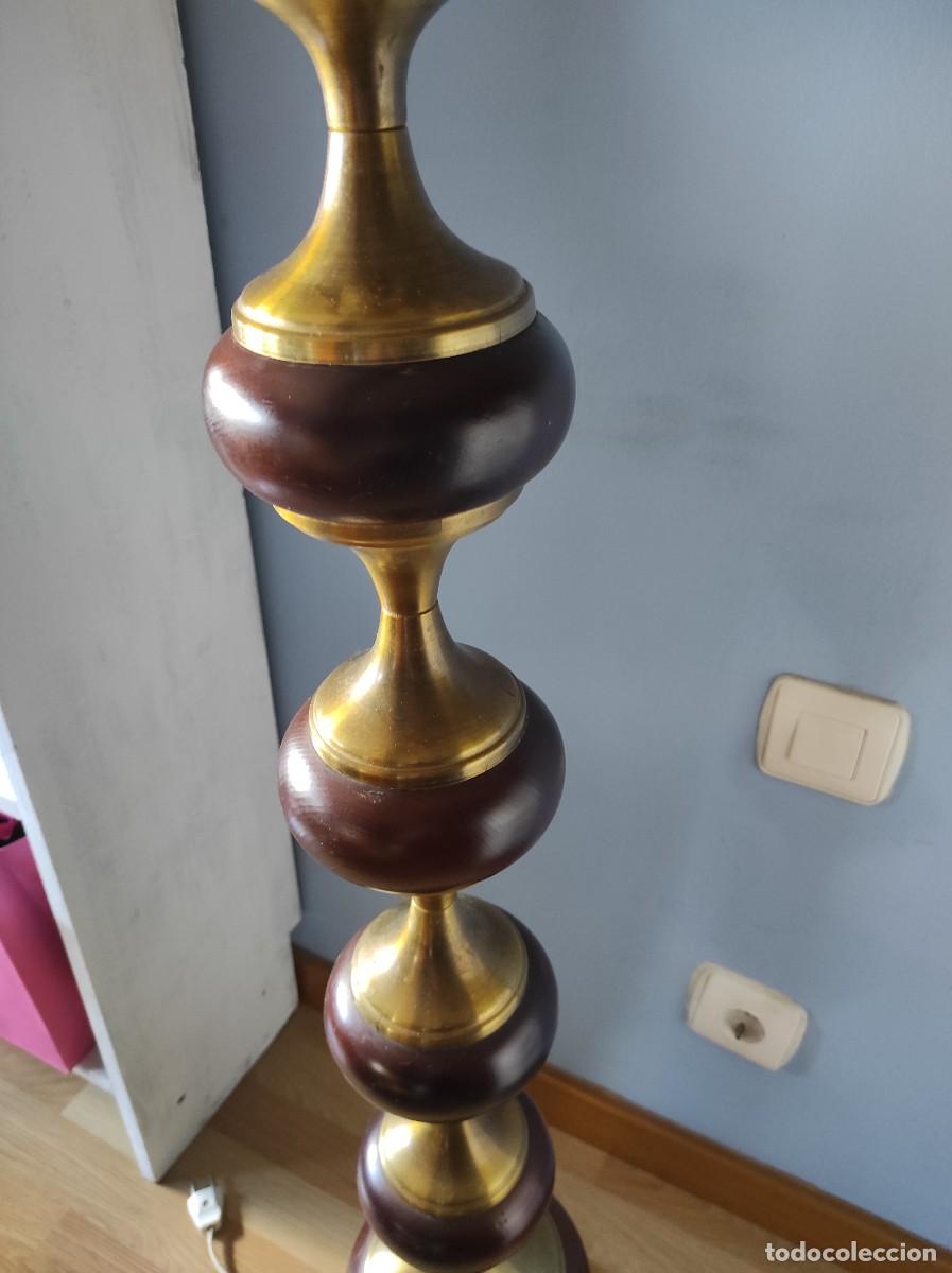 Antig&uuml;edades: PI&Eacute; DE L&Aacute;MPARA EN MADERA Y LAT&Oacute;N - ANTIGUO - Foto 2