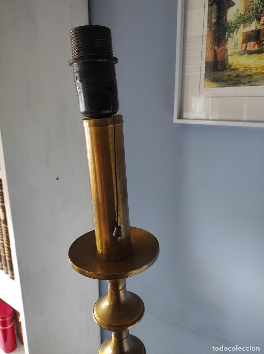 Antig&uuml;edades: PI&Eacute; DE L&Aacute;MPARA EN MADERA Y LAT&Oacute;N - ANTIGUO - Foto 3