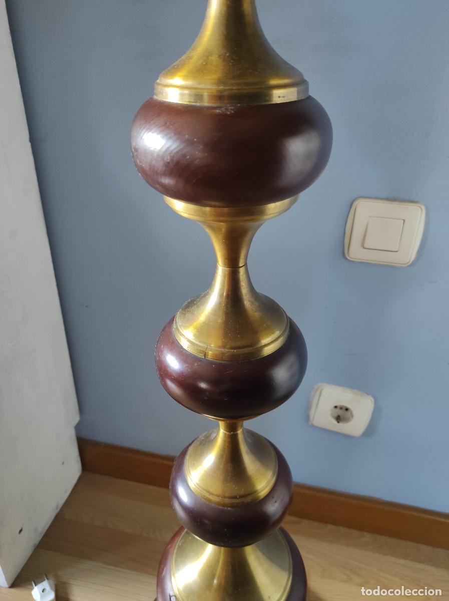 Antig&uuml;edades: PI&Eacute; DE L&Aacute;MPARA EN MADERA Y LAT&Oacute;N - ANTIGUO - Foto 7