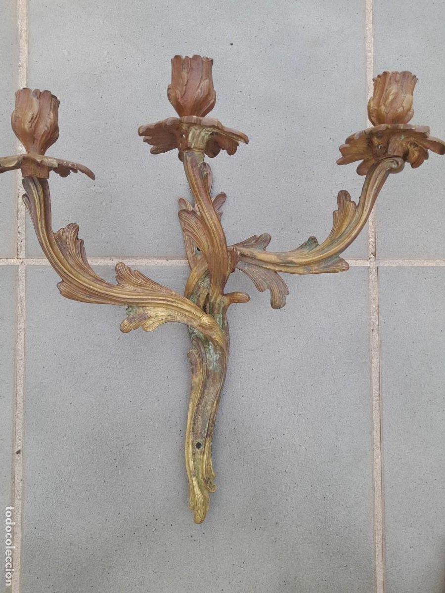Antig&uuml;edades: antiguo aplique frances de bronce , 33cm aprox - Foto 1