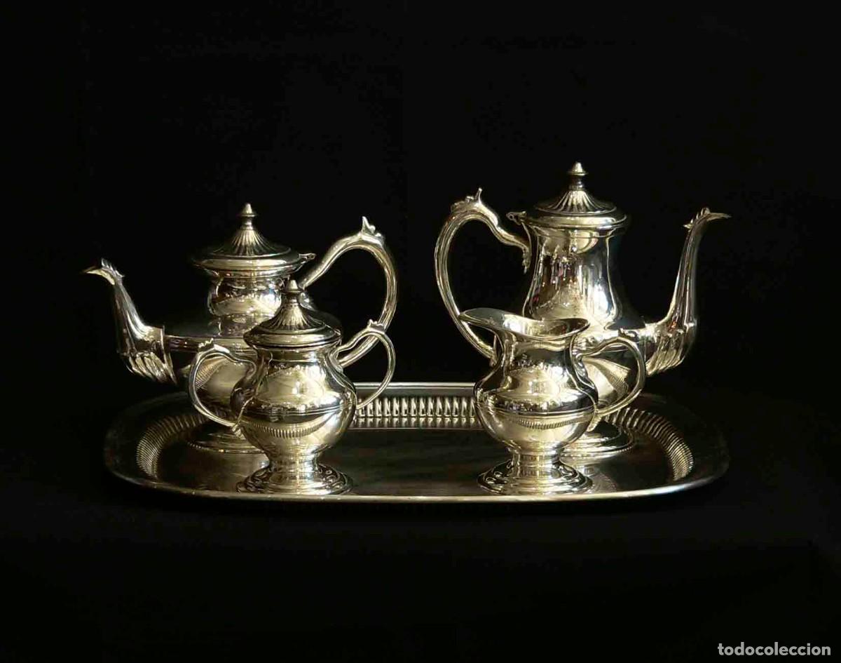 Antiguidades: JUEGO DE CAF&Eacute; - T&Eacute; 5 PIEZAS DE ALPACA PLATEADA