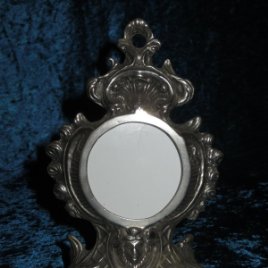 Antiguo marco cornucopia metal plateado plata busto cara mujer espejo foto tocador Francia