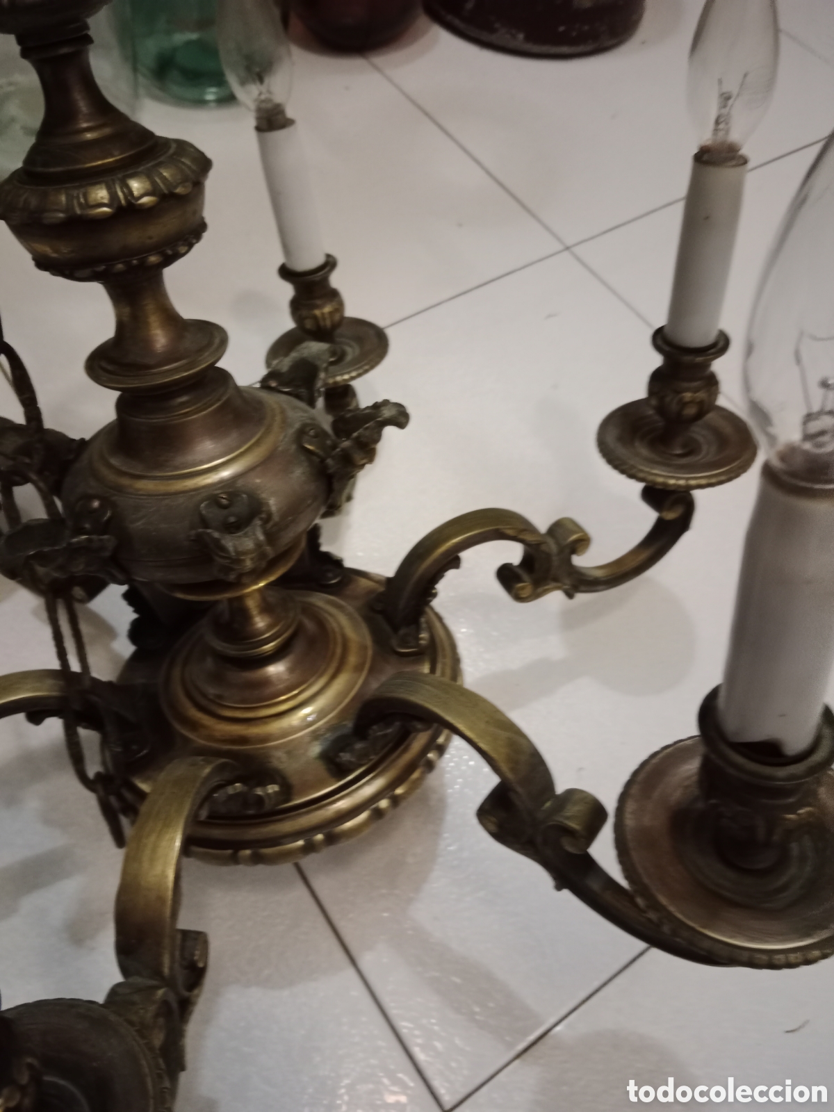 Antig&uuml;edades: Lampara de bronce de 6 brazos - Foto 4