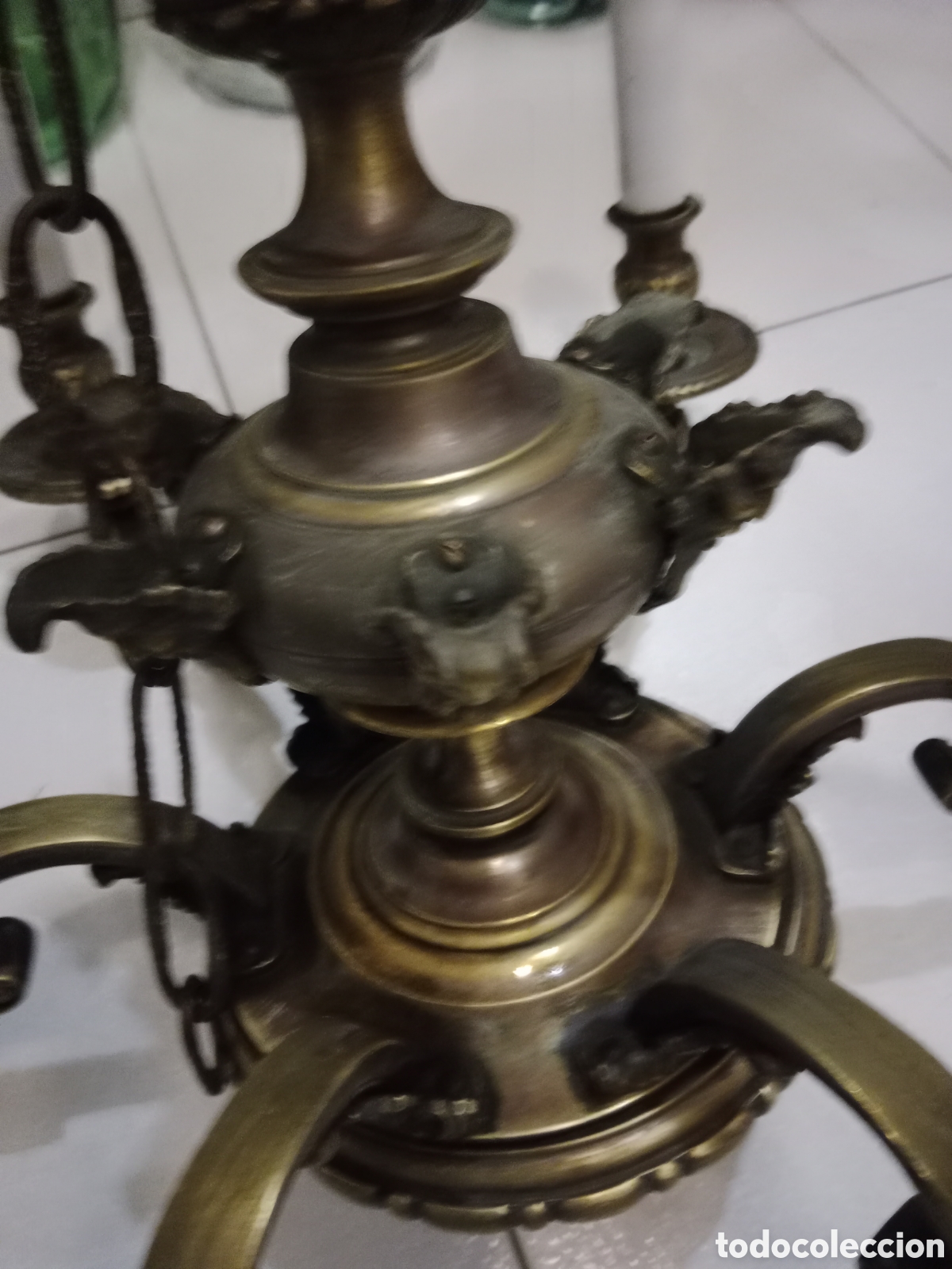 Antig&uuml;edades: Lampara de bronce de 6 brazos - Foto 6
