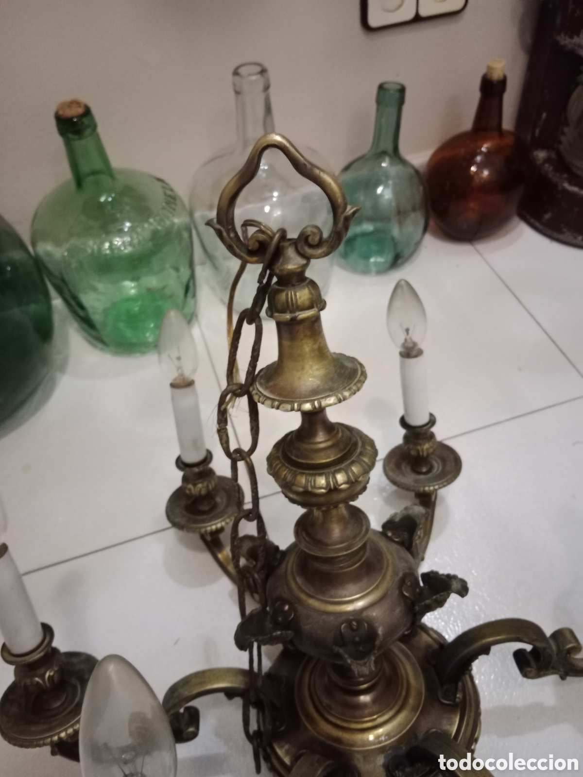 Antig&uuml;edades: Lampara de bronce de 6 brazos - Foto 7