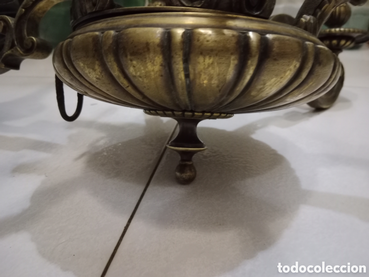 Antig&uuml;edades: Lampara de bronce de 6 brazos - Foto 8