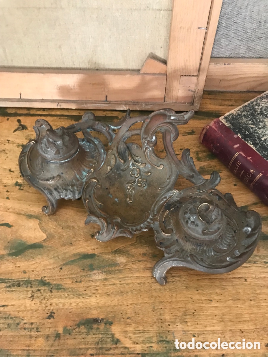 Antig&uuml;edades: Escriban&iacute;a modernista de bronce. Tintero - Foto 4
